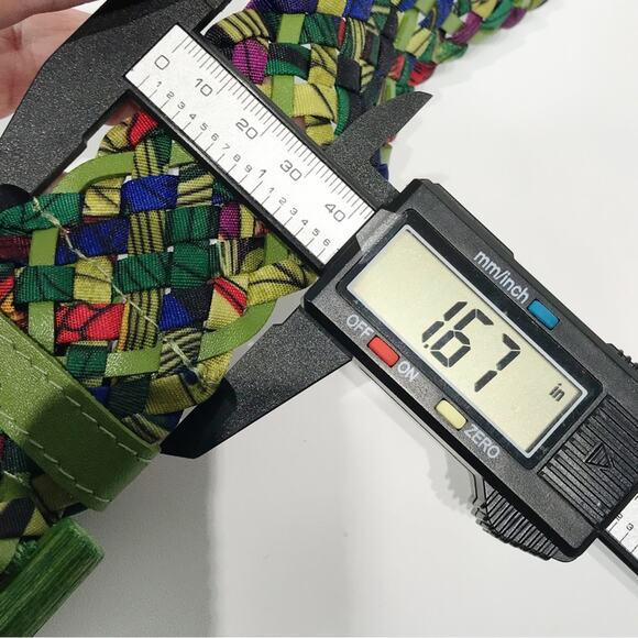 Vintage Ritz Bright Bamboo Buckle Lime Green Purple Woven Braided Belt Tropical - Picture 14 of 15